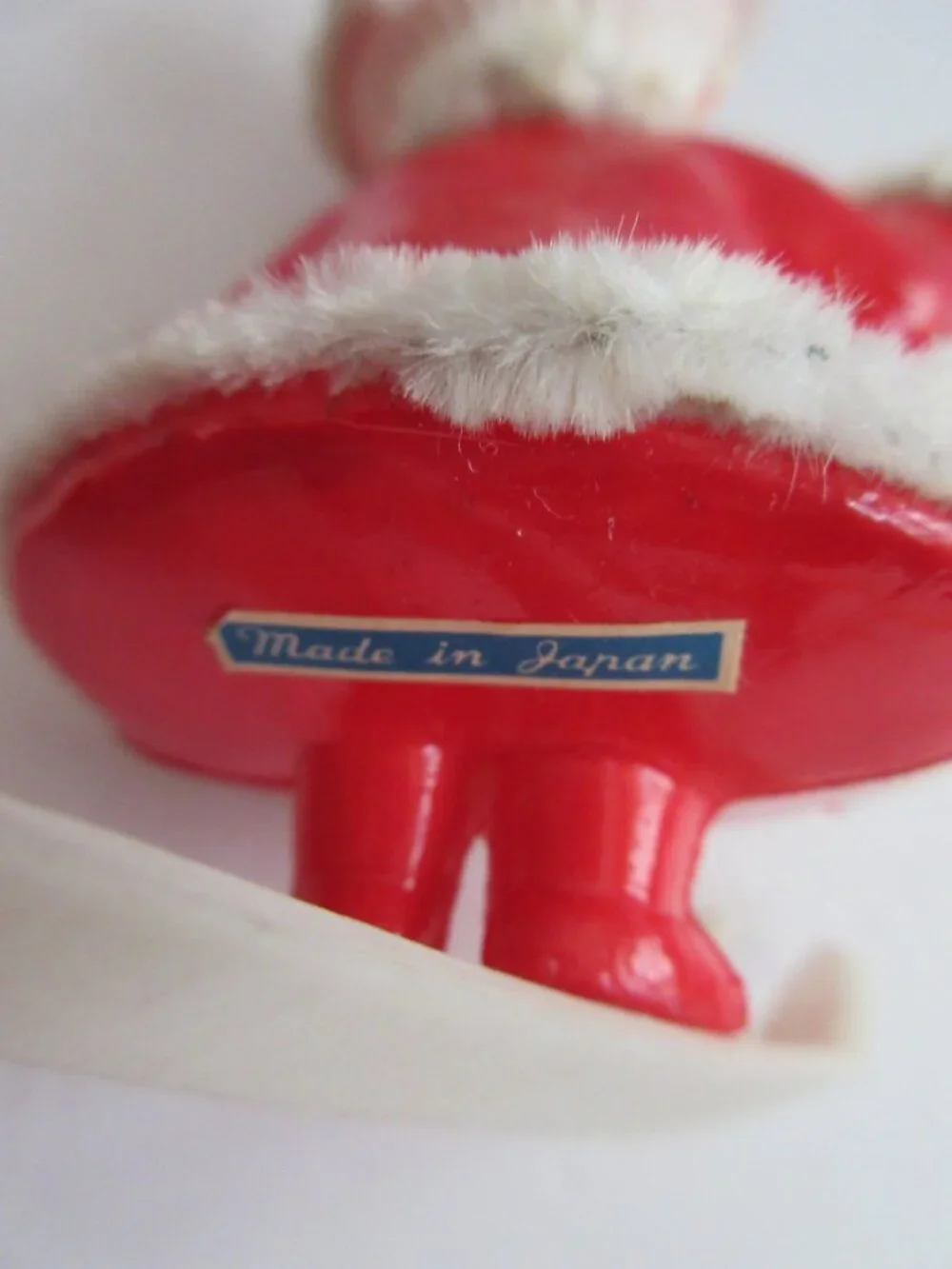Santa Mrs Claus Skiing Blow Mold Plastic Chenille Piping Trim 4'' Japan Vintage